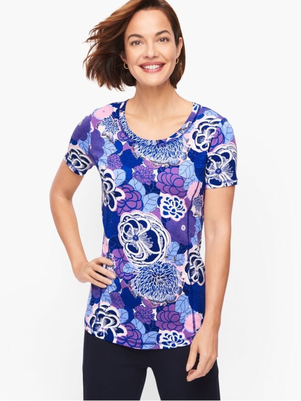 T by Talbots “Spring Blossoms” Short Sleeve Top - Blue & Purple - Size 3X